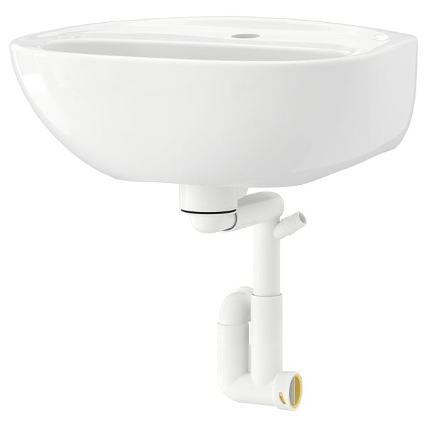 SKATSJÖN wash-basin with water trap, white, 45x35 cm