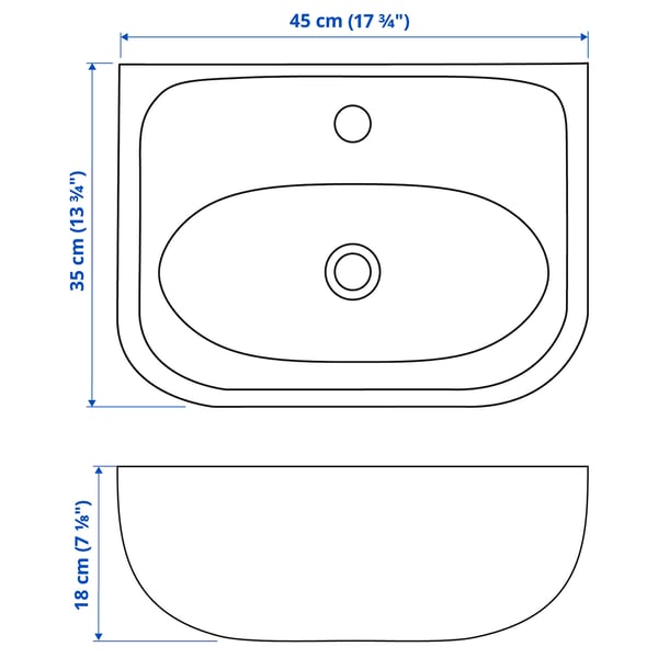 SKATSJÖN wash-basin with water trap, white, 45x35 cm
