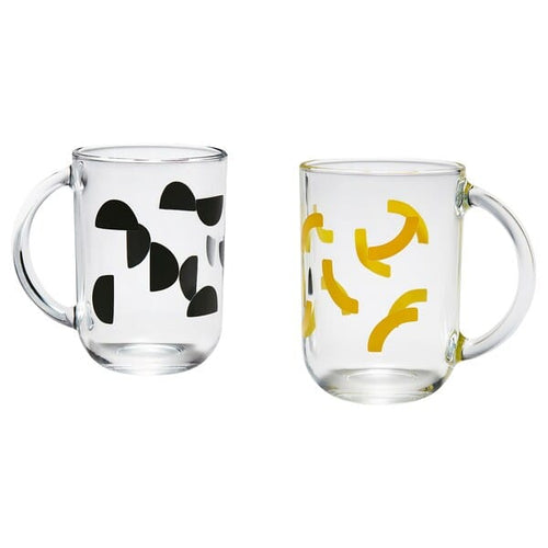 SKEDSTÖR mug, mixed colours yellow/black, 30 cl, 2 pack