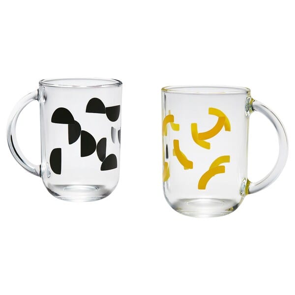 SKEDSTÖR - Mug, mixed colours yellow/black, 30 cl