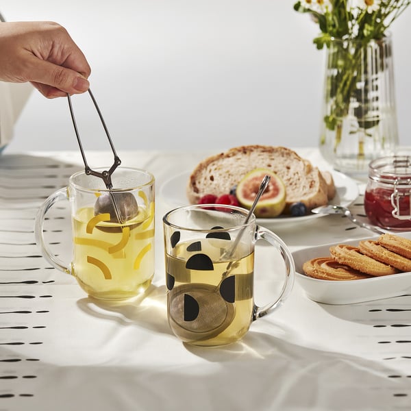 SKEDSTÖR mug, mixed colours yellow/black, 30 cl, 2 pack