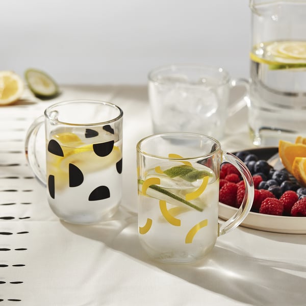 SKEDSTÖR mug, mixed colours yellow/black, 30 cl, 2 pack