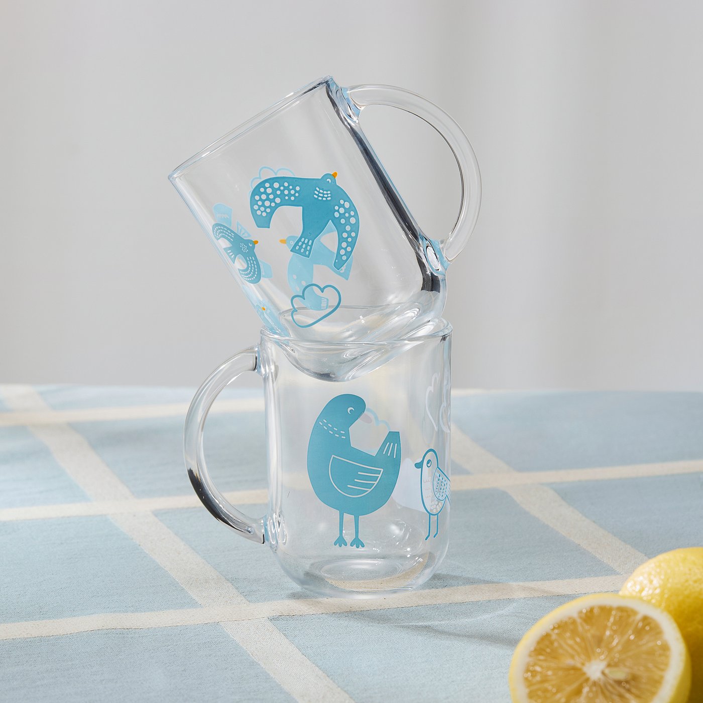 SKEDSTÖR mug, patterned/glass, 30 cl, 2 pack