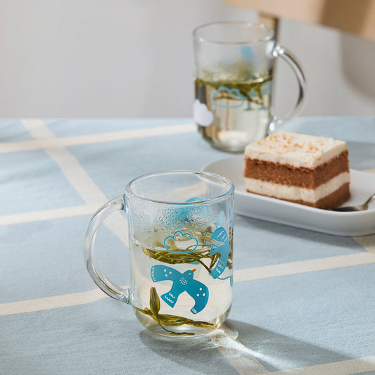 SKEDSTÖR mug, patterned/glass, 30 cl, 2 pack