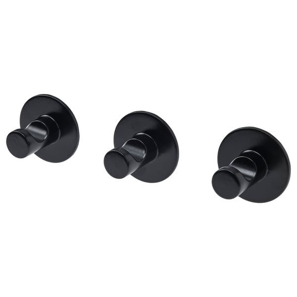 SKOGHALL hook, self-adhesive, black, 4.6 cm, 3 pack