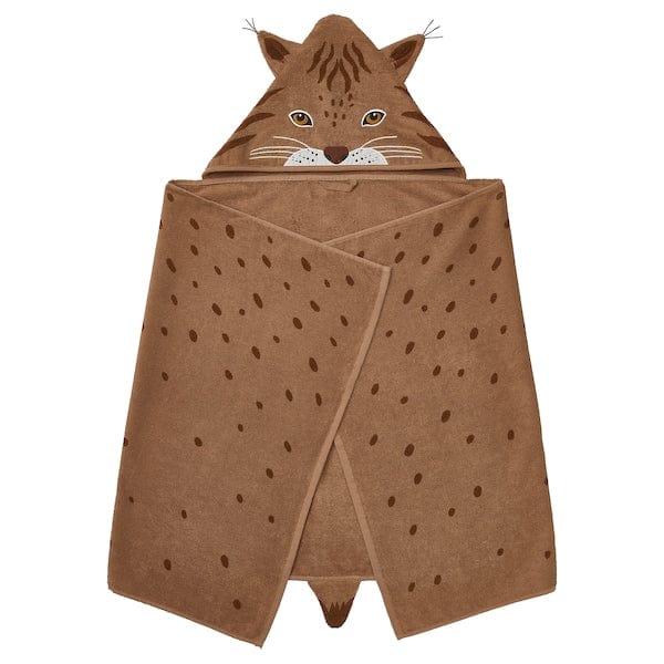 Ikea SKOGSDUVA - Towel with hood, lynx shaped/brown, 70x140 cm