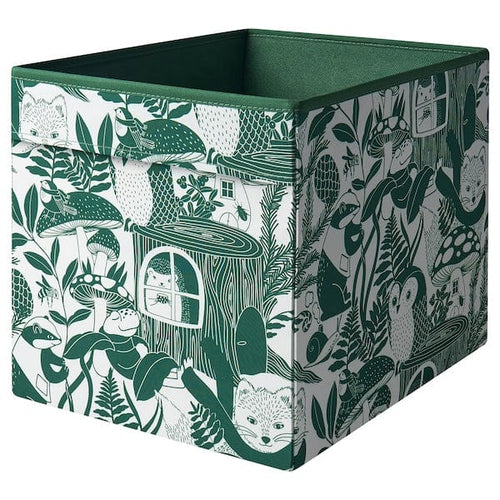 SKOGSDUVA - Box, green/white, 33x38x33 cm