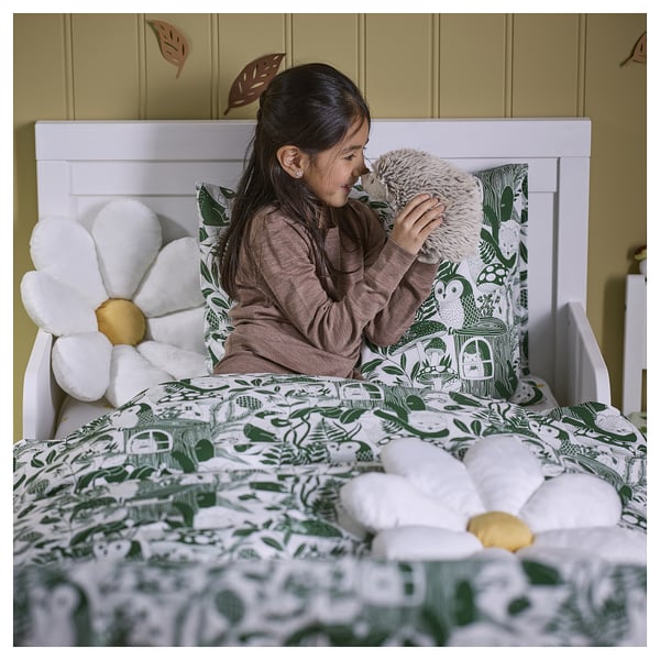 SKOGSDUVA - SKOGSDUVA Duvet cover and pillowcase, white green/forest pattern, 150x200/50x80 cm