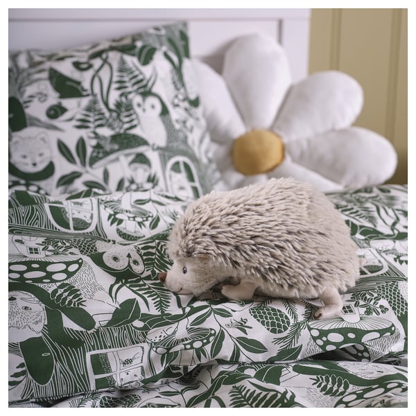 SKOGSDUVA duvet cover and pillowcase, white green/forest pattern, 150x200/50x80 cm