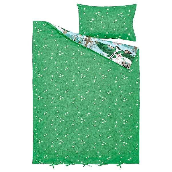 Ikea SKOGSDUVA - Duvet cover and pillowcase, blue green/forest pattern, 150x200/50x80 cm