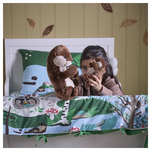 Ikea SKOGSDUVA - Duvet cover and pillowcase, blue green/forest pattern, 150x200/50x80 cm