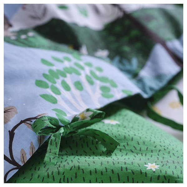 Ikea SKOGSDUVA - Duvet cover and pillowcase, blue green/forest pattern, 150x200/50x80 cm