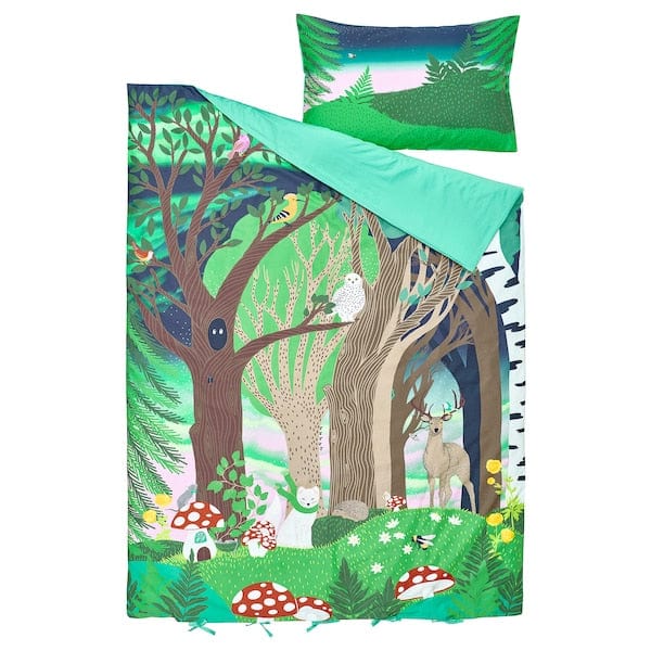 Ikea SKOGSDUVA - Duvet cover and pillowcase, multicolour/forest pattern, 150x200/50x80 cm