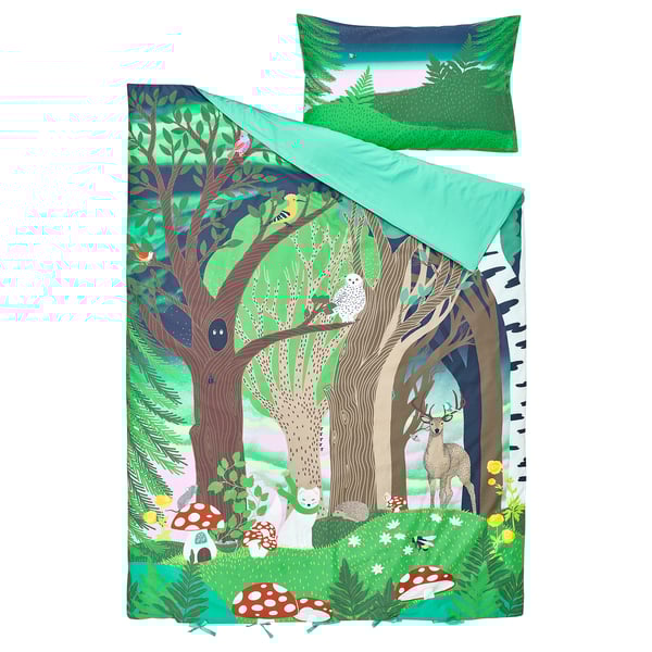 SKOGSDUVA - SKOGSDUVA Duvet cover and pillowcase, multicolour/forest pattern, 150x200/50x80 cm