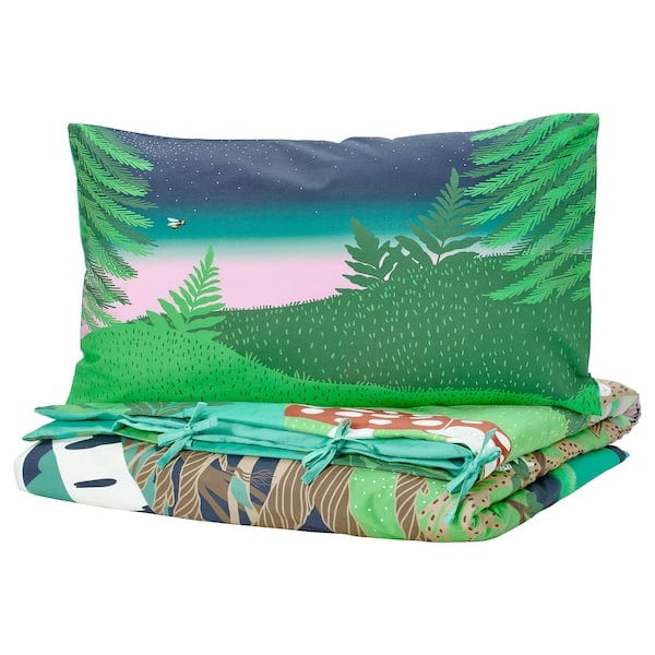 SKOGSDUVA - Duvet cover and pillowcase, multicolour/forest pattern, 150x200/50x80 cm