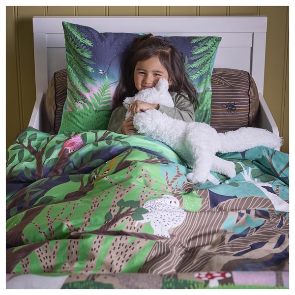 SKOGSDUVA - SKOGSDUVA Duvet cover and pillowcase, multicolour/forest pattern, 150x200/50x80 cm