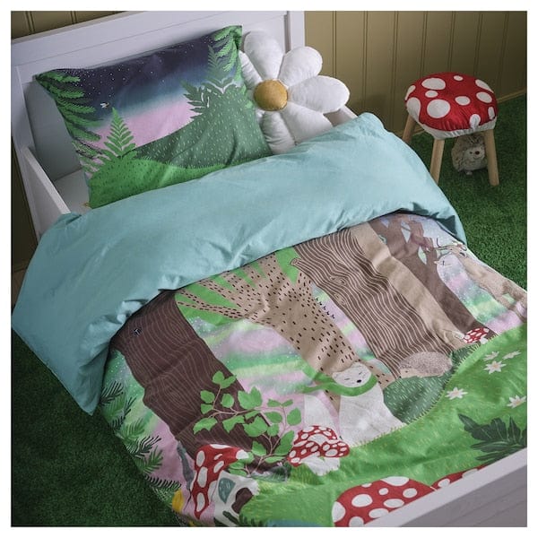 Ikea SKOGSDUVA - Duvet cover and pillowcase, multicolour/forest pattern, 150x200/50x80 cm