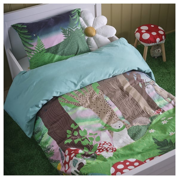 SKOGSDUVA duvet cover and pillowcase, multicolour/forest pattern, 150x200/50x80 cm