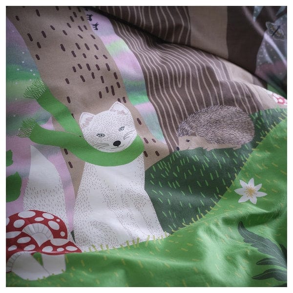 Ikea SKOGSDUVA - Duvet cover and pillowcase, multicolour/forest pattern, 150x200/50x80 cm