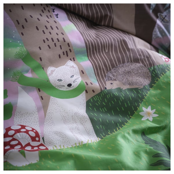 SKOGSDUVA - SKOGSDUVA Duvet cover and pillowcase, multicolour/forest pattern, 150x200/50x80 cm