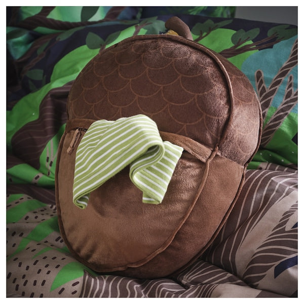 SKOGSDUVA - Pillow with pocket, shaped like an acorn/brown,32x37 cm