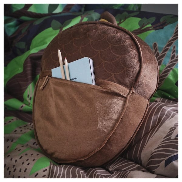 Ikea SKOGSDUVA - Pillow with pocket, shaped like an acorn/brown,32x37 cm