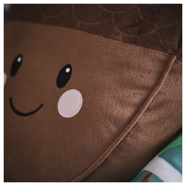 SKOGSDUVA cushion with pocket, acorn shaped/brown, 32x37 cm