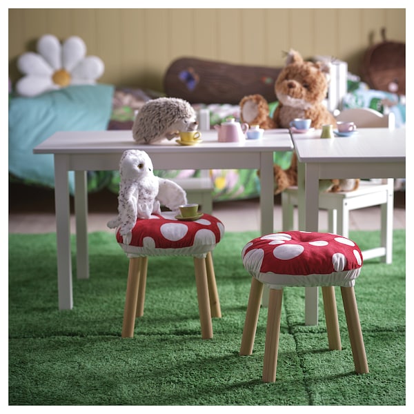 SKOGSDUVA - Stool cover, shaped like a poisonous mushroom/red white