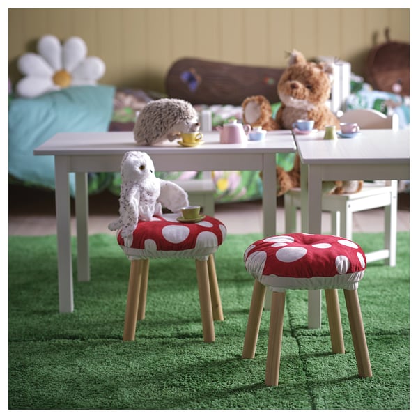 SKOGSDUVA stool cover, toadstool shaped/red white, 30 cm