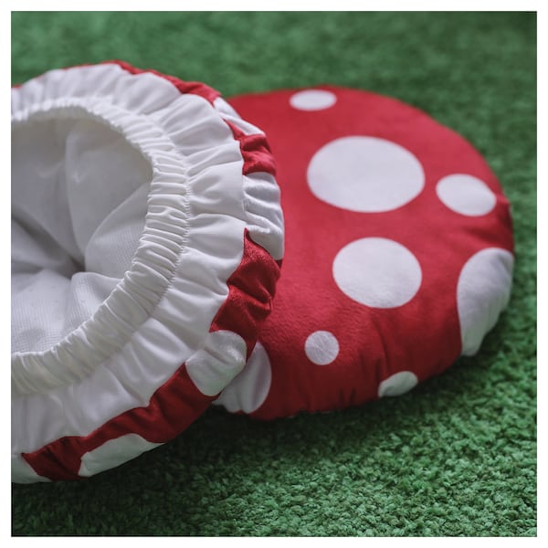 SKOGSDUVA - Stool cover, shaped like a poisonous mushroom/red white