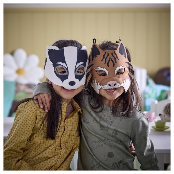 SKOGSDUVA mask, set of 2, badger/lynx multicolour