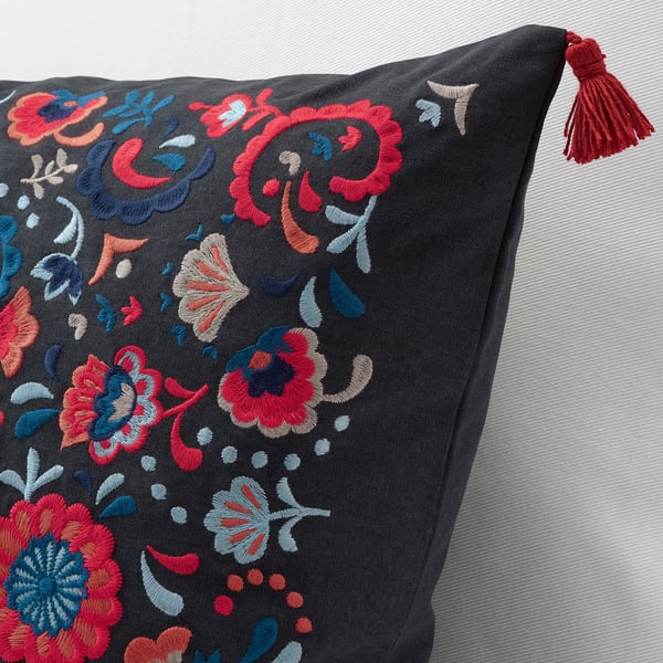 SKOGSKORN cushion, dark grey/multicolour, 40x65 cm