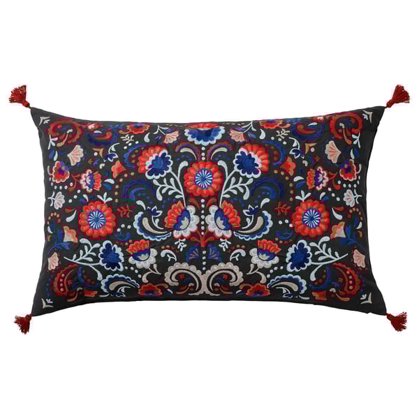 SKOGSKORN cushion, dark grey/multicolour, 40x65 cm