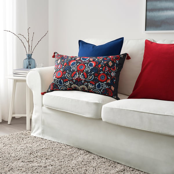 SKOGSKORN cushion, dark grey/multicolour, 40x65 cm