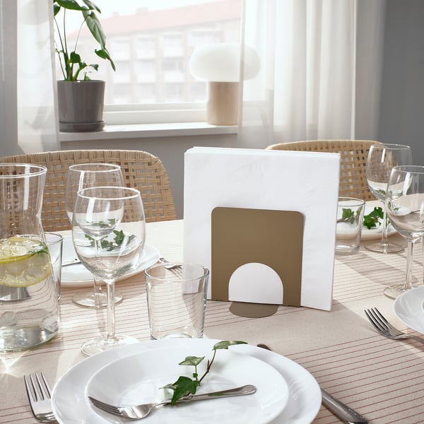 SKOGSRÖR napkin holder, light grey-brown, 13x12 cm