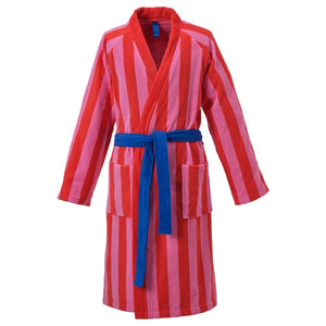SKOGSSALLAT bath robe, red-pink/striped, L/XL