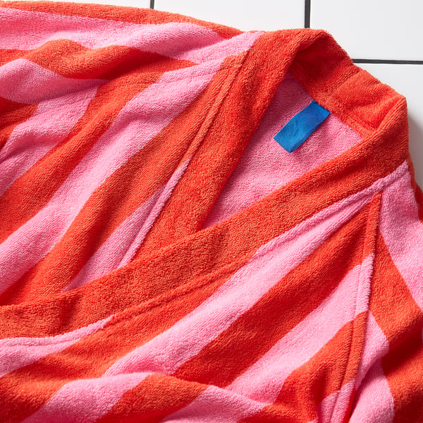SKOGSSALLAT bath robe, red-pink/striped, S/M