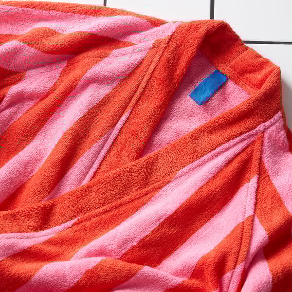 SKOGSSALLAT bath robe, red-pink/striped, S/M