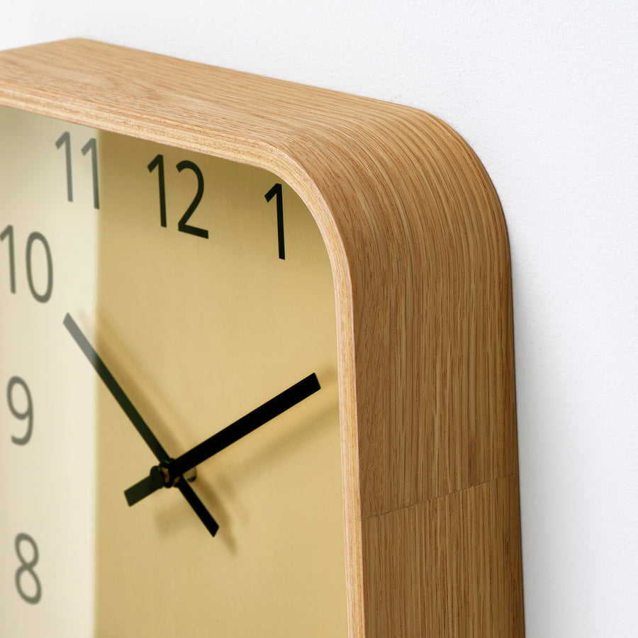 SKOGSSVALA wall clock, oak veneer, 24x24x6 cm