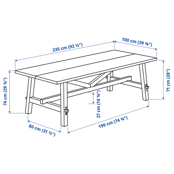 SKOGSTA / BERGMUND table and 6 chairs, acacia/Nolhaga grey/beige, 235x100 cm