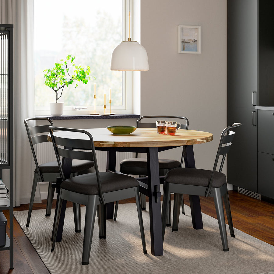 SKOGSTA / RAMSNÄS table and 4 chairs, acacia black/anthracite Vissle dark grey, 120 cm