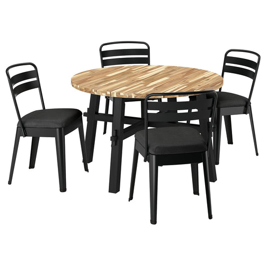 SKOGSTA / RAMSNÄS table and 4 chairs, acacia black/anthracite Vissle dark grey, 120 cm