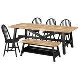 SKOGSTA / SKOGSTA table+4 chairs+bench, acacia/black/black acacia/black, 235x100 cm
