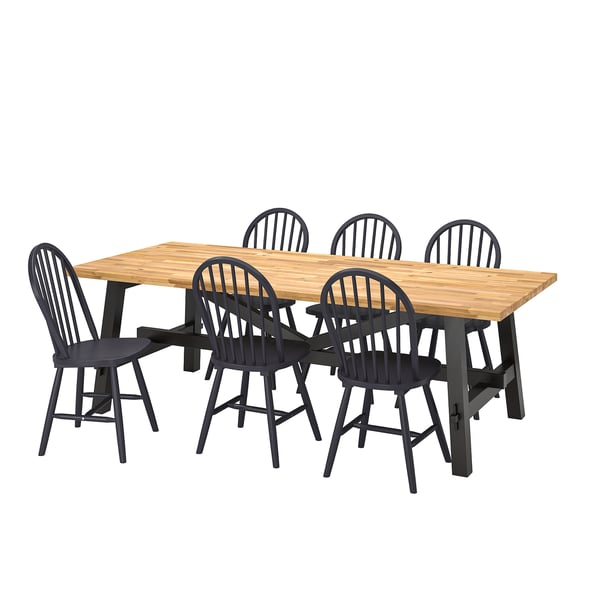 SKOGSTA / SKOGSTA table and 6 chairs, acacia/black, 235 cm
