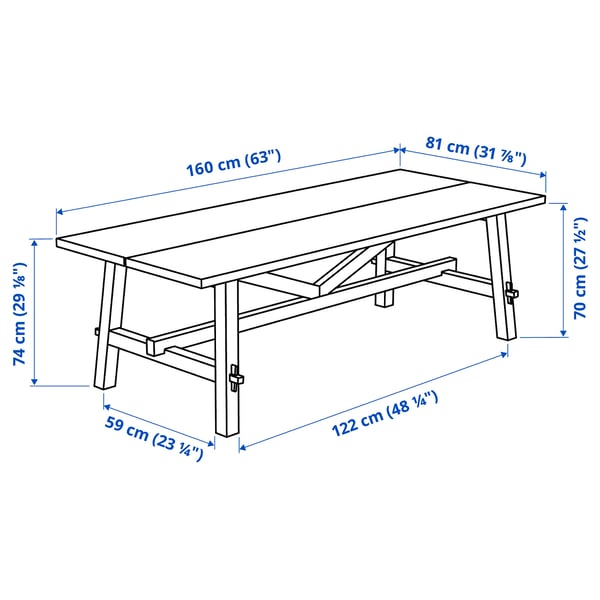 SKOGSTA table, acacia/black, 160x81x74 cm