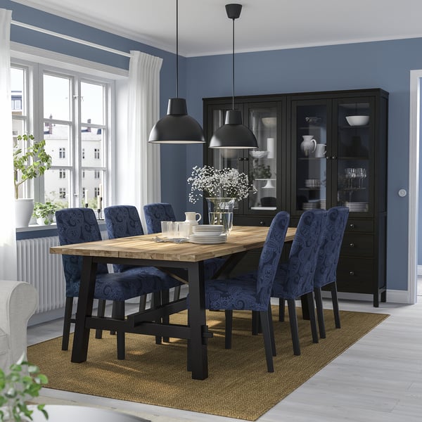 SKOGSTA dining table, acacia/black, 235x100 cm
