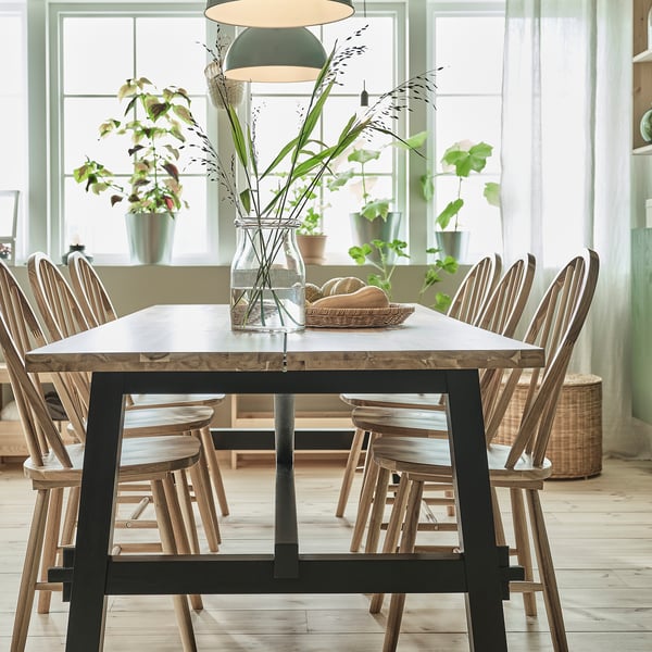 SKOGSTA dining table, acacia/black, 235x100 cm