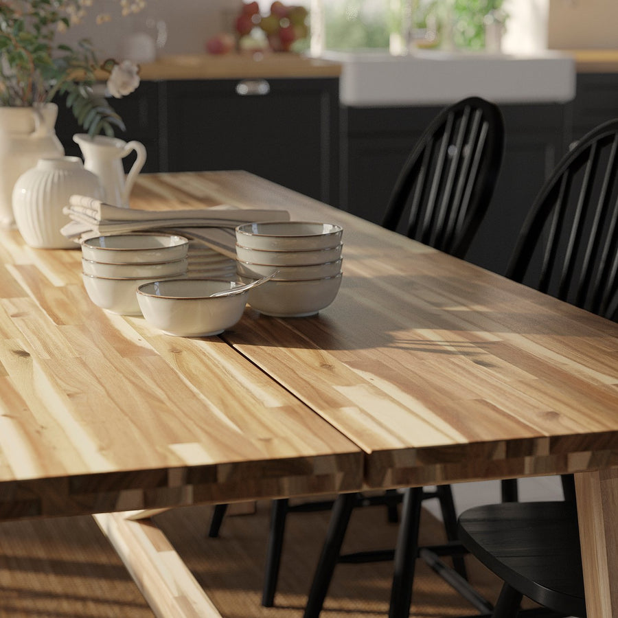 SKOGSTA table and 4 chairs, acacia/black/acacia, 160x81 cm