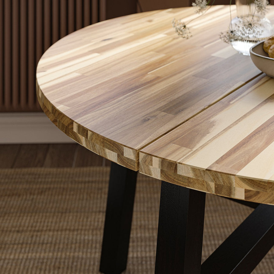 SKOGSTA table and 4 chairs, acacia/black/acacia, 120 cm