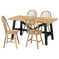 SKOGSTA table and 4 chairs, acacia/black/acacia, 160x81 cm